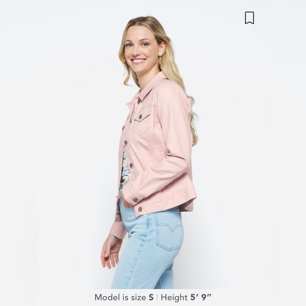 MARKET AND SPRUCE Camila Boyfriend Denim Jacket Solid Print Blush Unlined Lg - Picture 5 of 17
